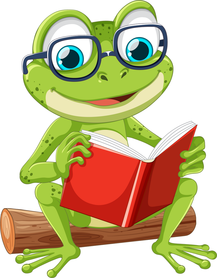 Green Frog Reading Book Vector